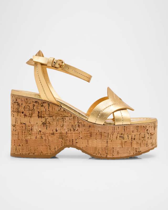Metallic Woven Wedge Platform Sandals
